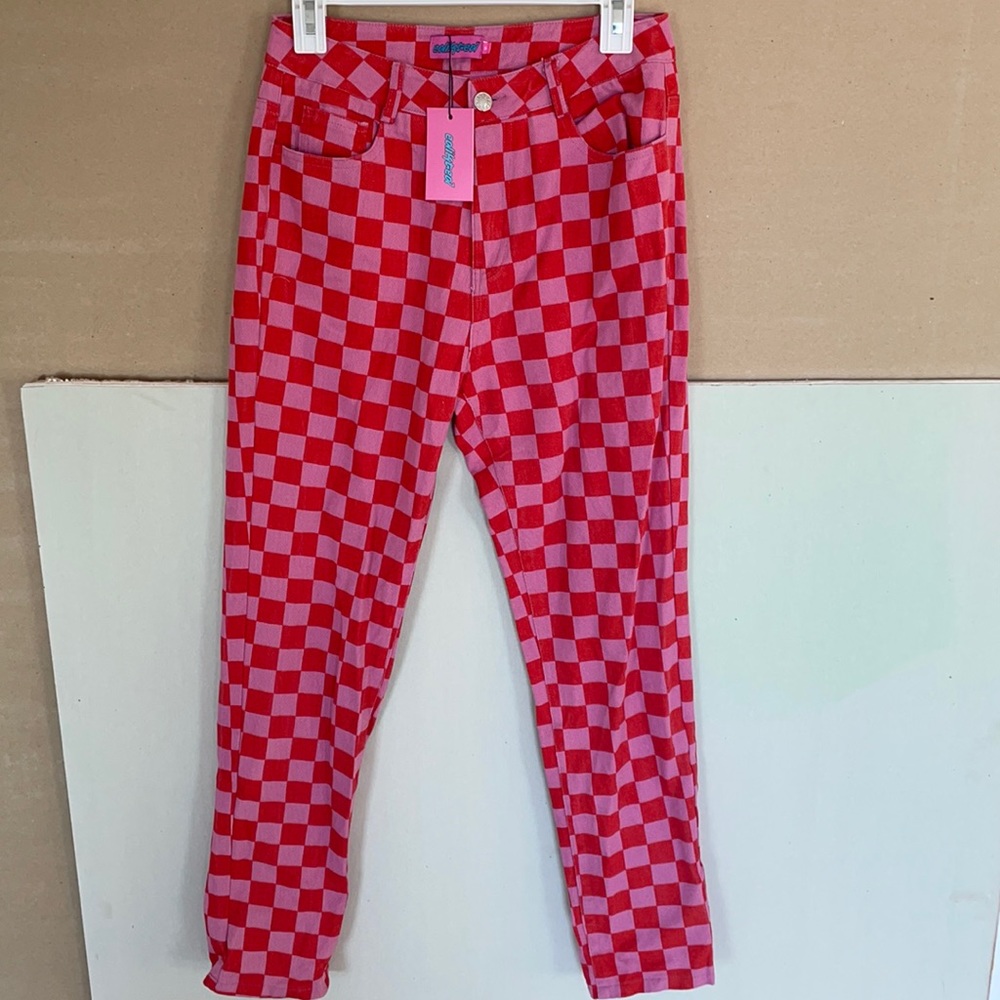 Checkered plaid jeans